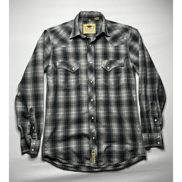 Larry Mahan Men's Long Sleeve Black Gray Plaid Pearl Snap Shirt - Size S - Picture 1 of 7